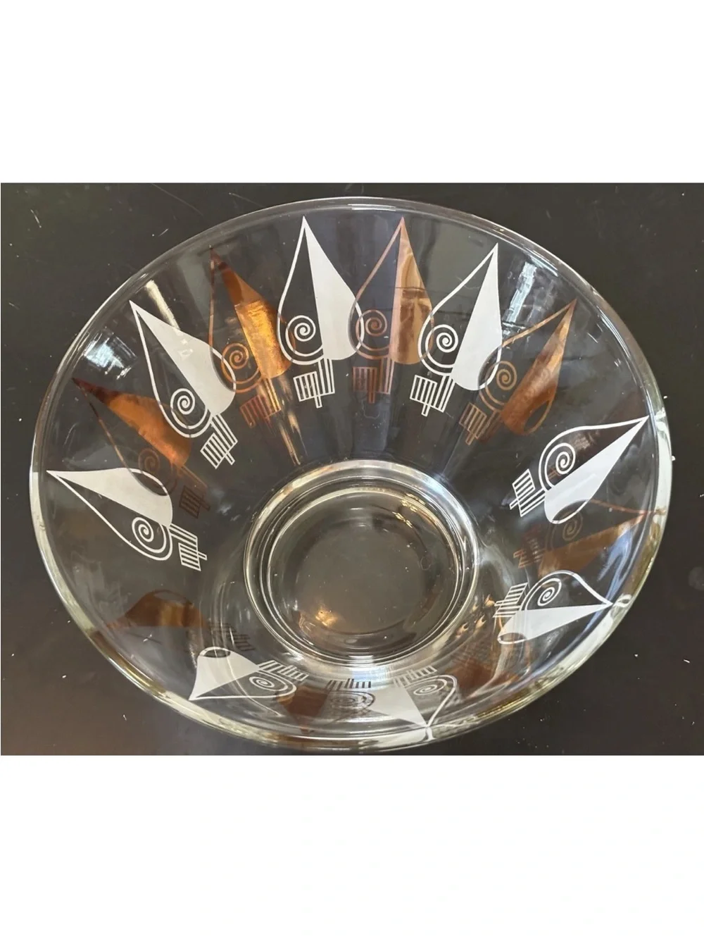 Vintage Anchor Hocking Gold White Mid Century Modern Atomic Chip Bowl Spades